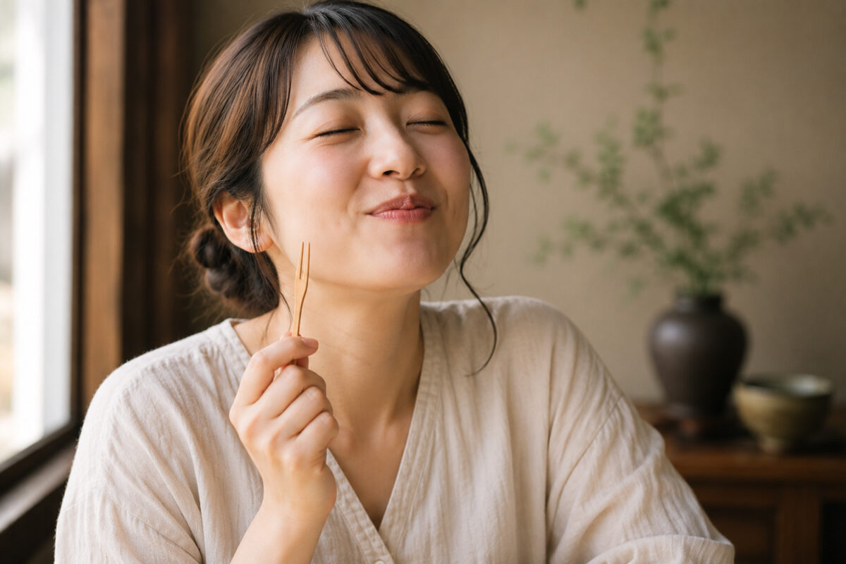 美味しいと喜ぶ女性